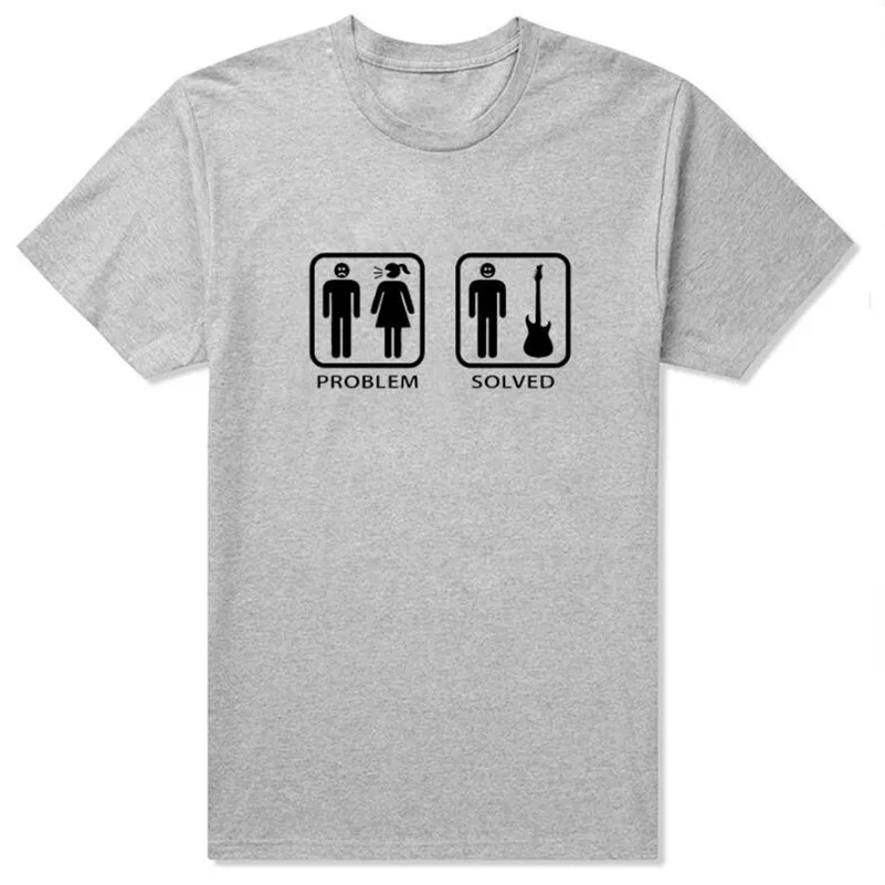2017 Новый Стиль проблема решается гитара футболка Для мужчин Повседневное