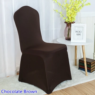 

Colour Chocolate Brown Spandex Chair Covers For Wedding Decoration Lycra Banquet Chair Cover Flat Front Close Wholesale