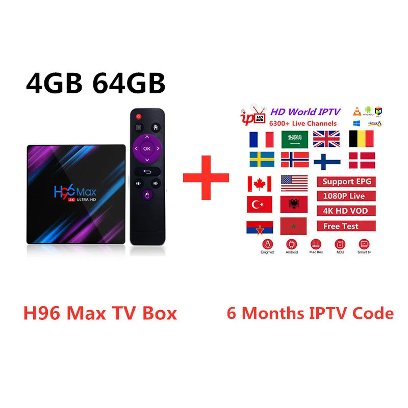 4G64G(6 month IPTV) Умная iptv-приставка+ H96 Max Rockchip RK3318 4 K HD USB3.0 H.265 Google Play IP онлайн ТВ приставка 2,4G& 5G Wifi BT4.0 медиаплеер - Цвет: 4G64G(6 month IPTV)