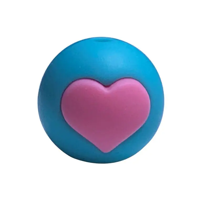 lake blue n pink 5 шт. Силиконовые Круглые бусины в форме сердца-Силиконовые Прорезыватели для прорезывания зубов для DIY ожерелья-BPA Бесплатный Детский прорезыватель BPA безопасный DIY шарик - Цвет: lake blue n pink