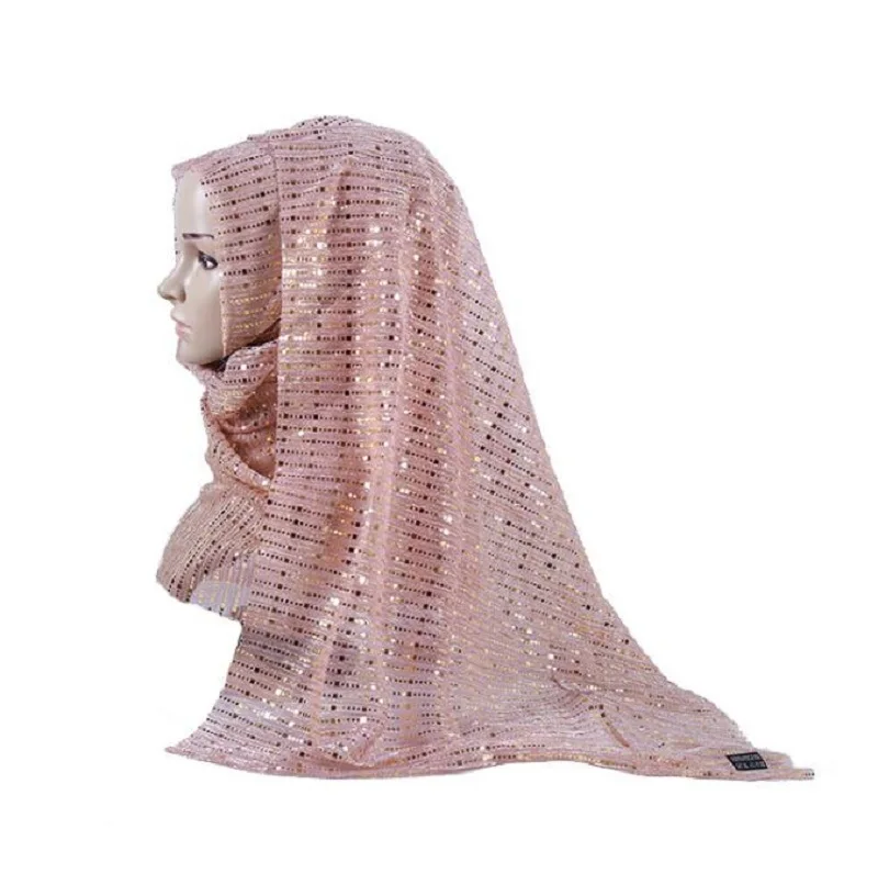Модный мусульманский Шиммер Visose Hijabs шарф Женский Золотой Серебряный Блестящий шарф шаль пашмины блестки длинный платок 7" x 26" - Цвет: 47