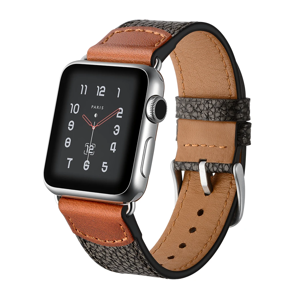 Коричневый кожаный деловой мужской браслет с каменным узором для Apple Watch Band Series 1 2
