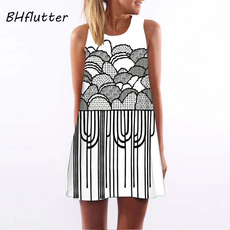 Женское платье без рукавов BHflutter повседневное свободное шифоновое с цветочным