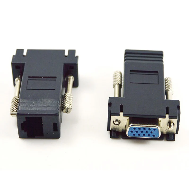 New Hot 2pcs VGA Male to RJ45 Ethernet Port Adapter + Female Converter Extenders Cable NV99 |