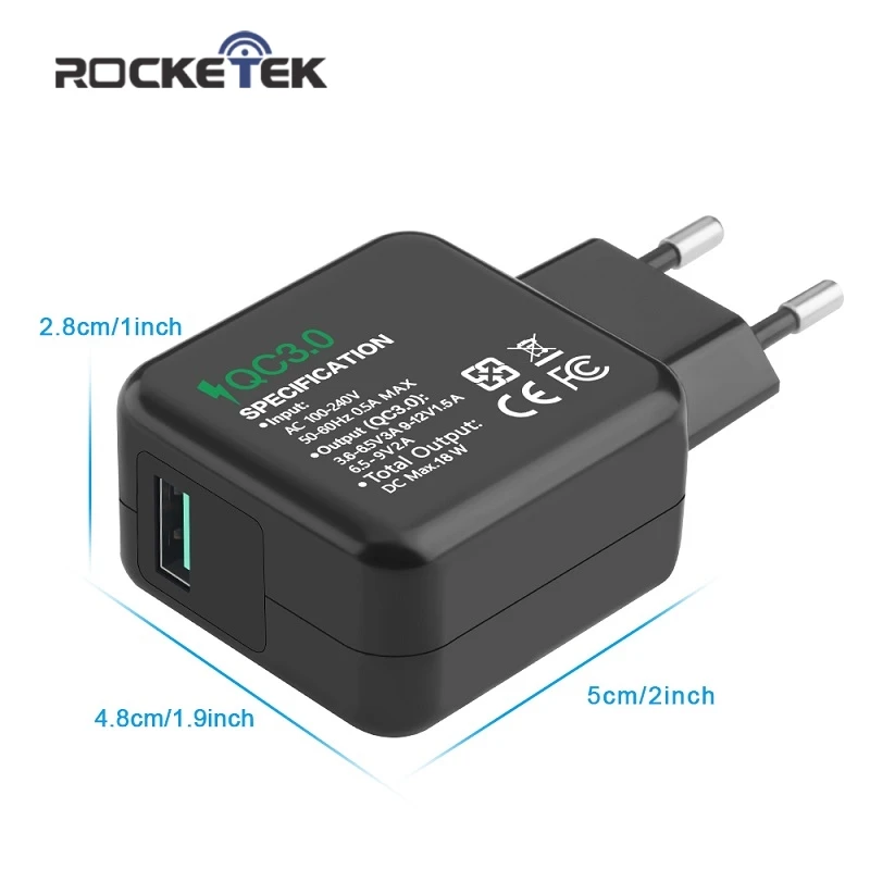 Rocketek Quick Charge QC 3 0 дорожный телефон Быстрый USB зарядное устройство выход 3A 2