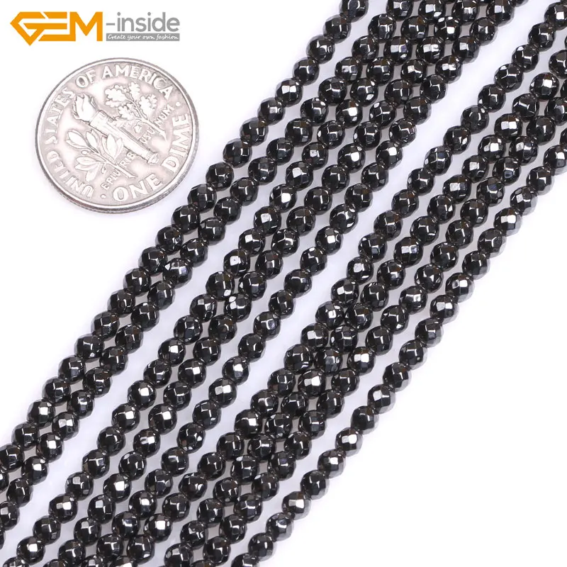 

Gem-inside Natural Round Faceted Black Hematite Stone Beads Healing Stone Beads For Jewelry Making 6-10mm 15inches DIY Jewellery