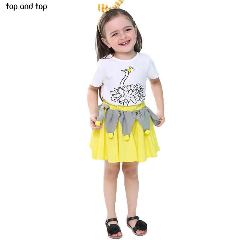 Топ и топ комплекты одежды для девочек футболка с рисунком страуса + юбка 2