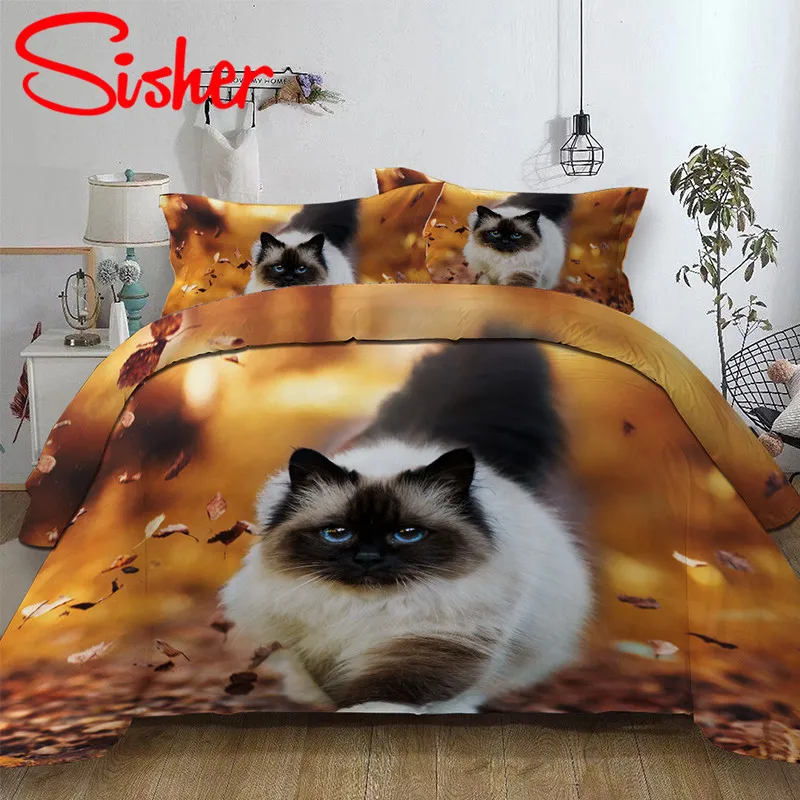 Sisher 3D Cartoon Bedding Sets Animal Dog Cat Print Duvet Cover Set Single Double Size Queen King Dekbedovertrek No Bed Sheet | Дом и сад