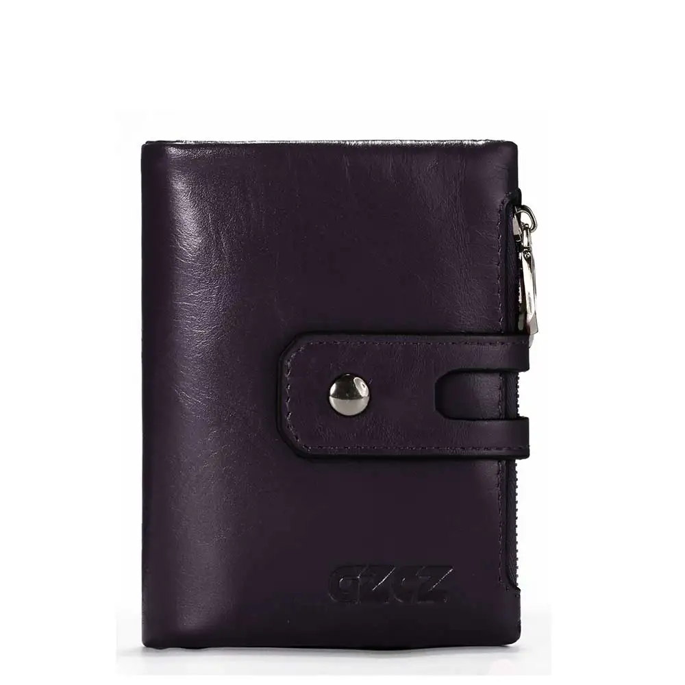 Purple GZCZ мужской кошелек из натуральной кожи, мужской кошелек, держатель для карт, портмоне, маленький кошелек, мужской клатч на молнии, Portomonee, зажим для денег, сумка - Цвет: Purple
