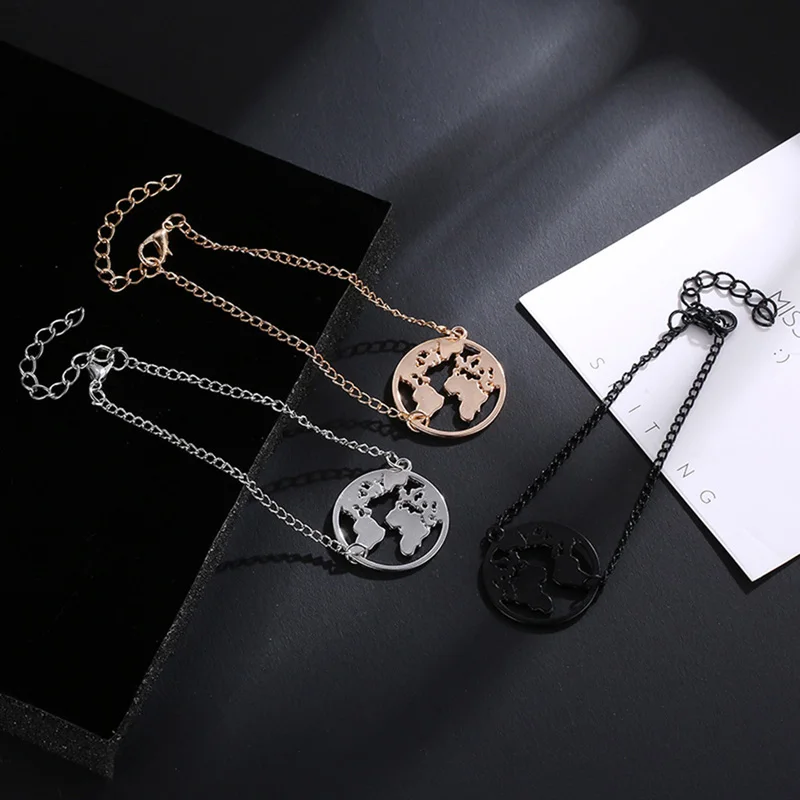 

World Map Charm Bracelets for Women Simple Adjustable Gold Silver Hand Chain Vintage Jewelry Pulseras Mujer Earth Day Gifts
