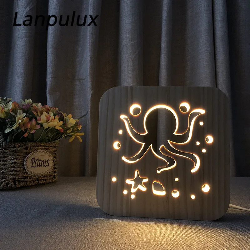 Lanpulux древесины светильники в виде животных приспособления для 3D динозавр кошка