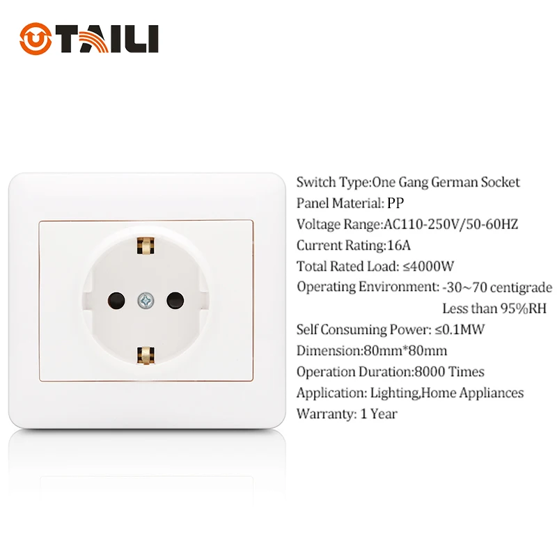 TAILI настенная розетка стандарта ЕС немецкая Schuko TL3321 OS|eu socket plug|plug euplug t |