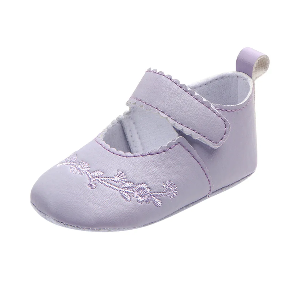 Модная обувь для маленьких девочек; мягкие кроссовки для первых шагов; обувь для девочек с вышивкой; нескользящая обувь на липучке;# Feb 4