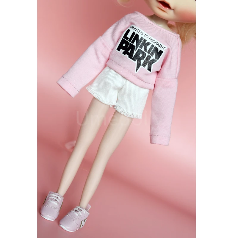 1 комплект модной одежды для кукол Blyth 1/6 розовая футболка + белые шорты Barbies Azone