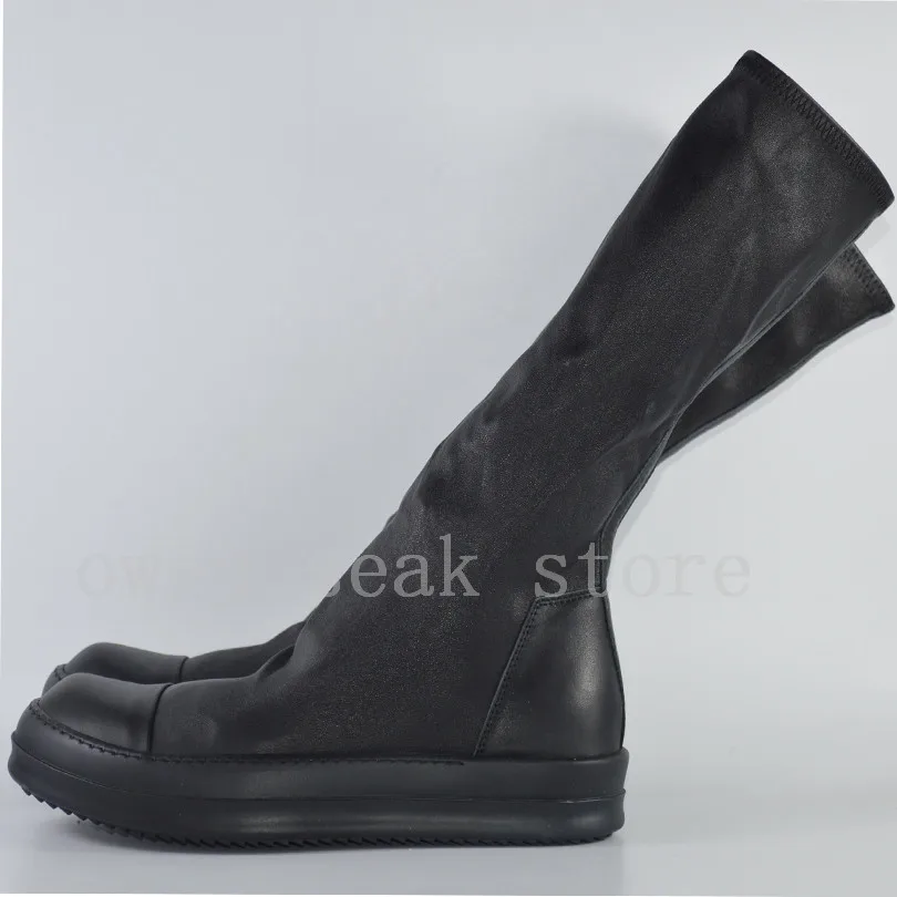 Женские сапоги из овечьей кожи на плоской подошве|shoes knee|knee high bootshigh boots |