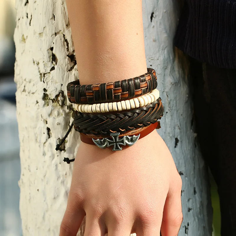 4 шт./компл. винтажные панк-веревка в стиле бохо коричневые черные кожаные