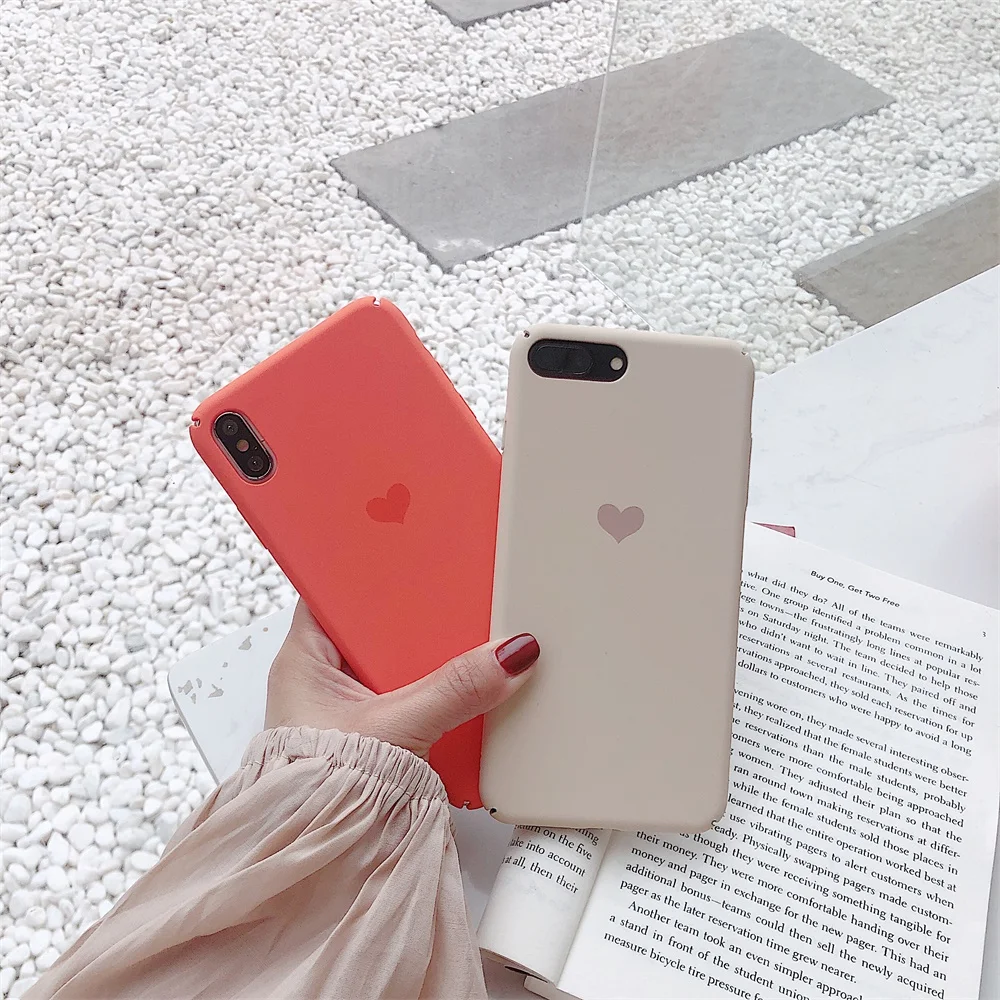 Милый чехол с сердечком для телефона iPhone 6 S 7 8 Plus XS Max Матовый Жесткий ПК XR X 10