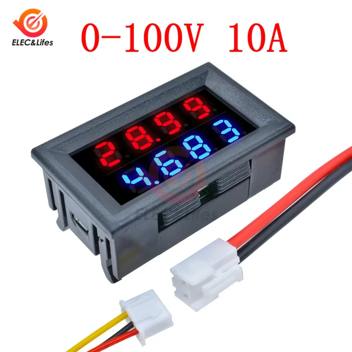 red blue-black 100V Мини цифровой вольтметр Амперметр постоянного тока 200V 100V 10A 4-разрядный 5 проводов точность напряжения тока метр тест Power Supply двойной светодиодный дисплей - Цвет: red blue-black 100V