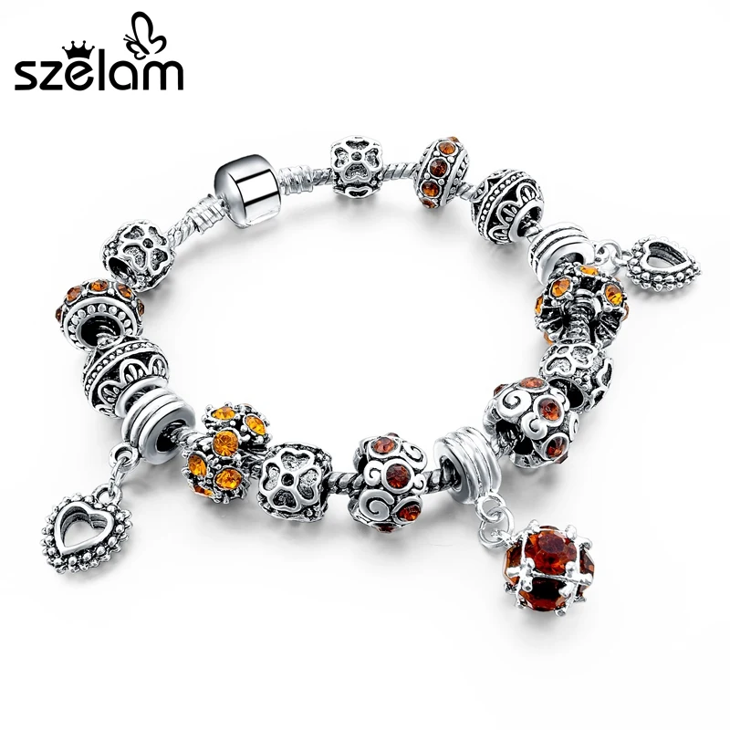 

Szelam Heart Charm Bracelet Silver Bracelets For Women 2019 Fashion Crystal Beads Bracelets & Bangles Woman Pulsera SBR150298