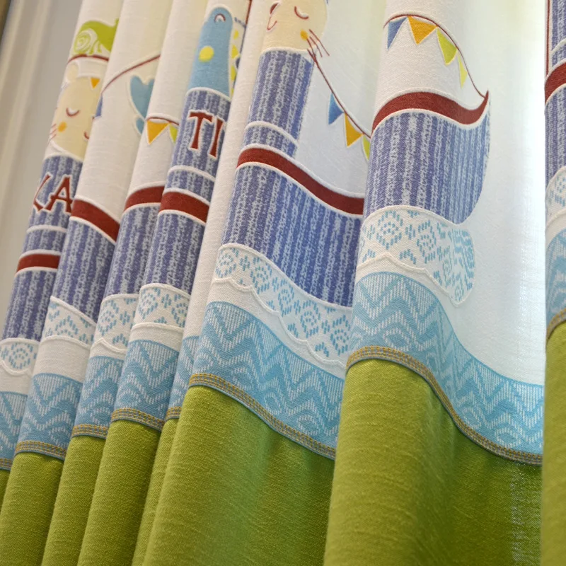 Children's Cartoon Hemp and Semi-shaded Curtains Boys Girls𧯭room Splicing Curtain Fabric Art Korean Mediterranean | Дом и сад