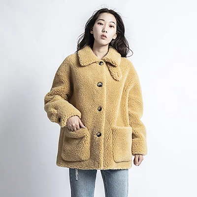 Yellow Плюшевое пальто из искусственного меха, зимнее пальто для женщин, короткая куртка из овечьего меха, меховая плюшевая куртка из искусственного меха, шерстяные пальто свободного кроя размера плюс - Цвет: Yellow