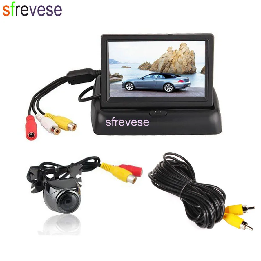 

4.3" TFT Car LCD Foldable Monitor Rear View Kit + Metal Reversing Parking Backup Camera 170 degree