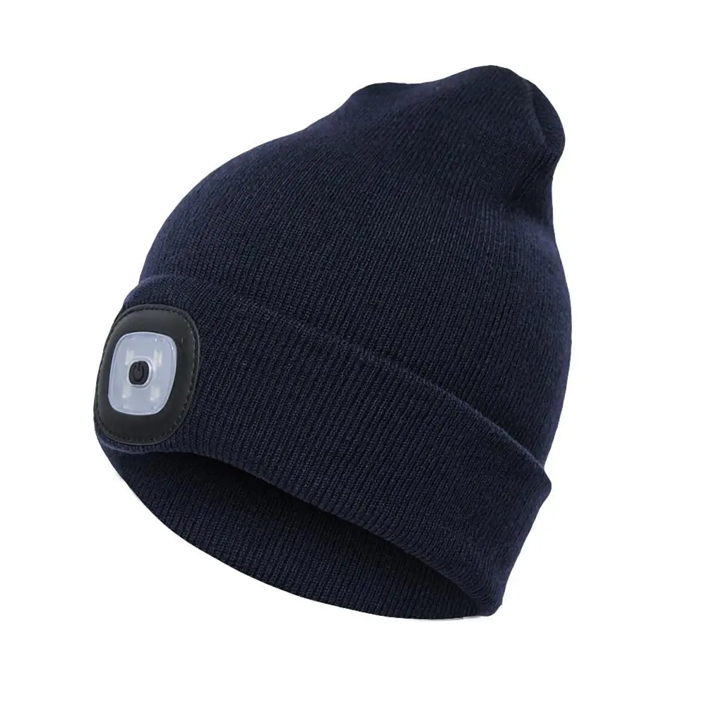 navy blue Светодиодный головной убор унисекс с подсветкой, зимняя теплая вязаная шапка для рыбалки, бега, светодиодный, для кемпинга, альпинизма, вязаная шапка с светодиодный - Цвет: navy blue
