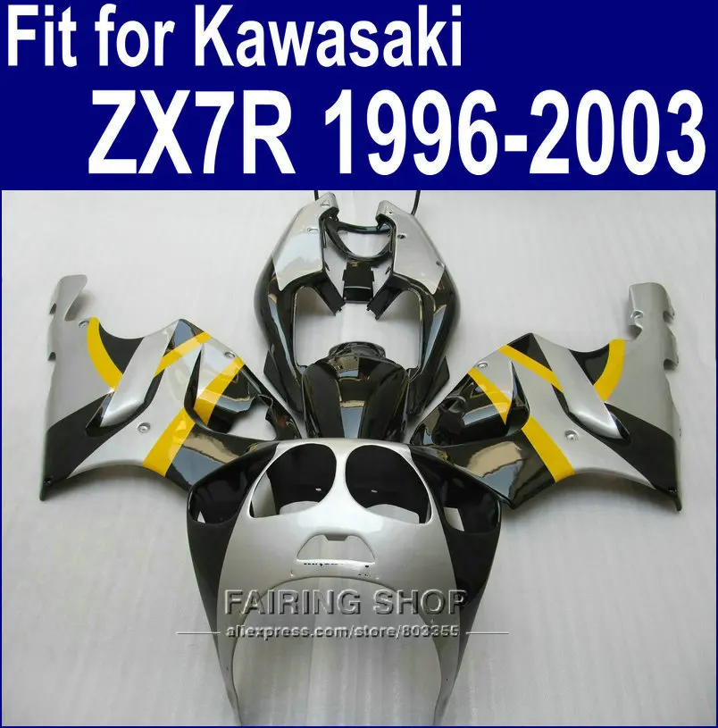 

Silver yellow ABS Fairings Fit for Kawasaki ninja ZX7R 1996 1999 1998 2002 2003 96-03 Fairing kit SZ41