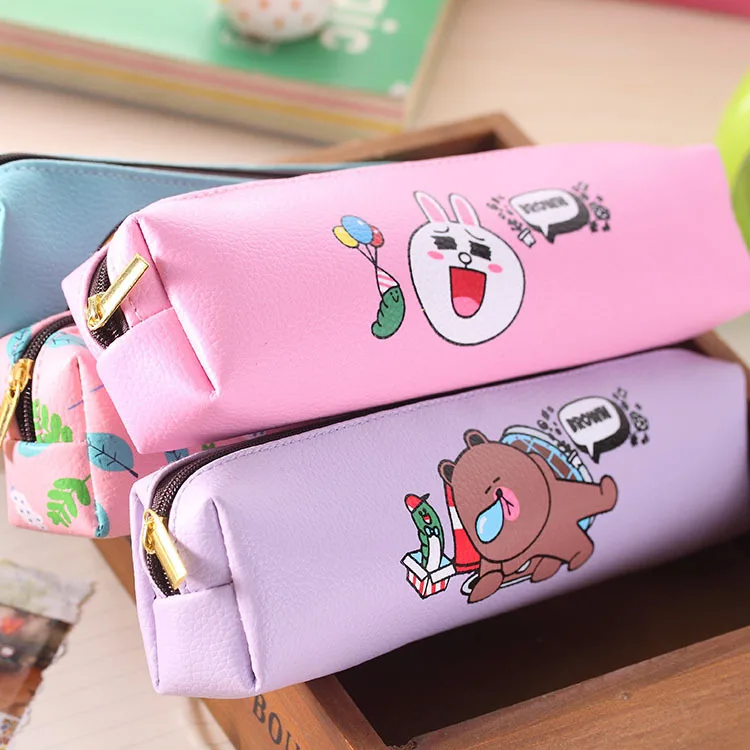Creative PU Leather Pencil Case Cute Kawaii Cartoon Zoo Animals Pen Bag Novelty Stationery Box School Suppliers | Канцтовары для