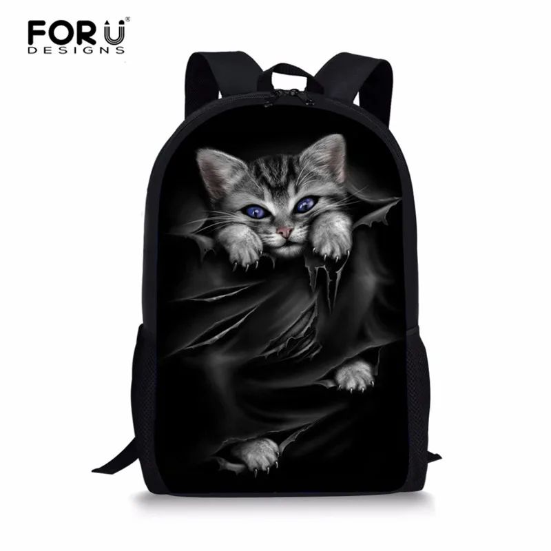 FORUDESIGNS/черные школьные сумки с принтом кота Детские рюкзаки для подростков девочек легкие школьные сумки детские школьные сумки для мальчиков - Цвет: L5068C