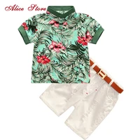 2018 hot selling 2pcs toddler kids cool baby boy flower short sleeve polo t shirt tops short pants outfits clothing set