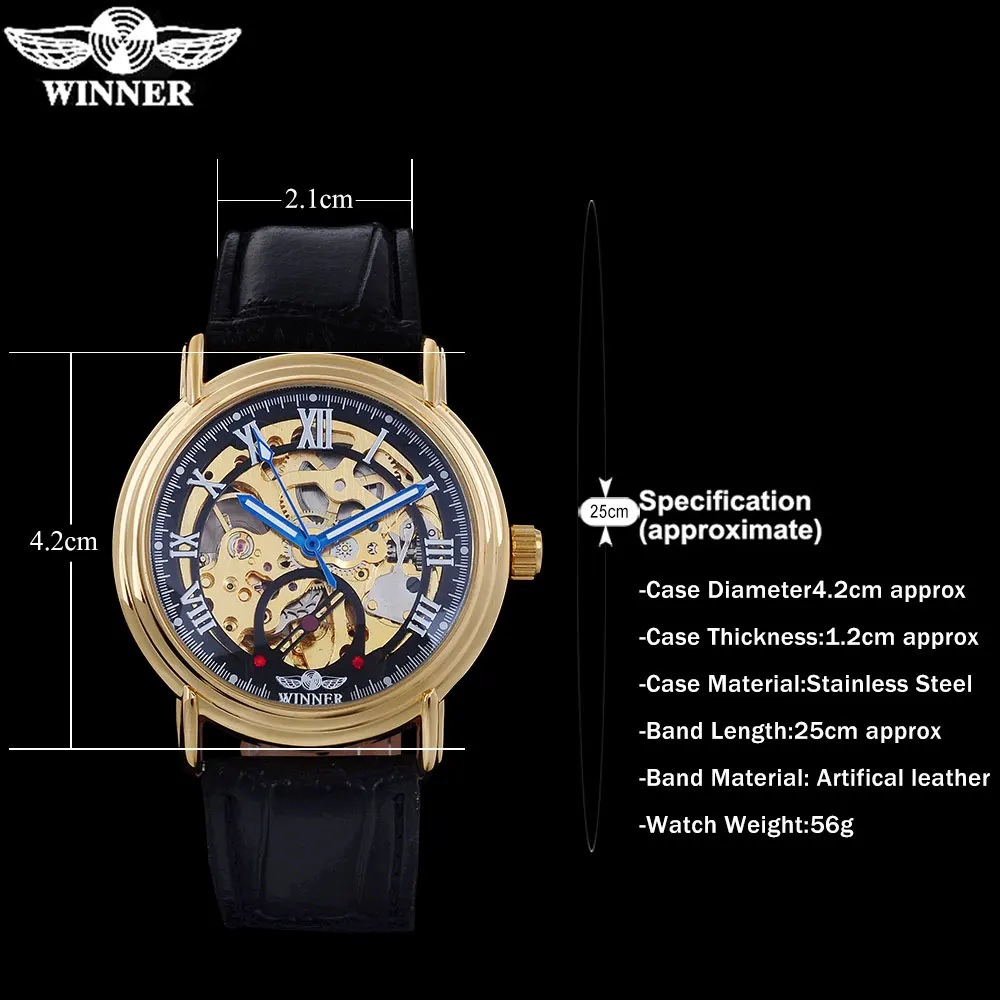 Часы наручные WINNER Мужские механические брендовые автоматические золотистые с