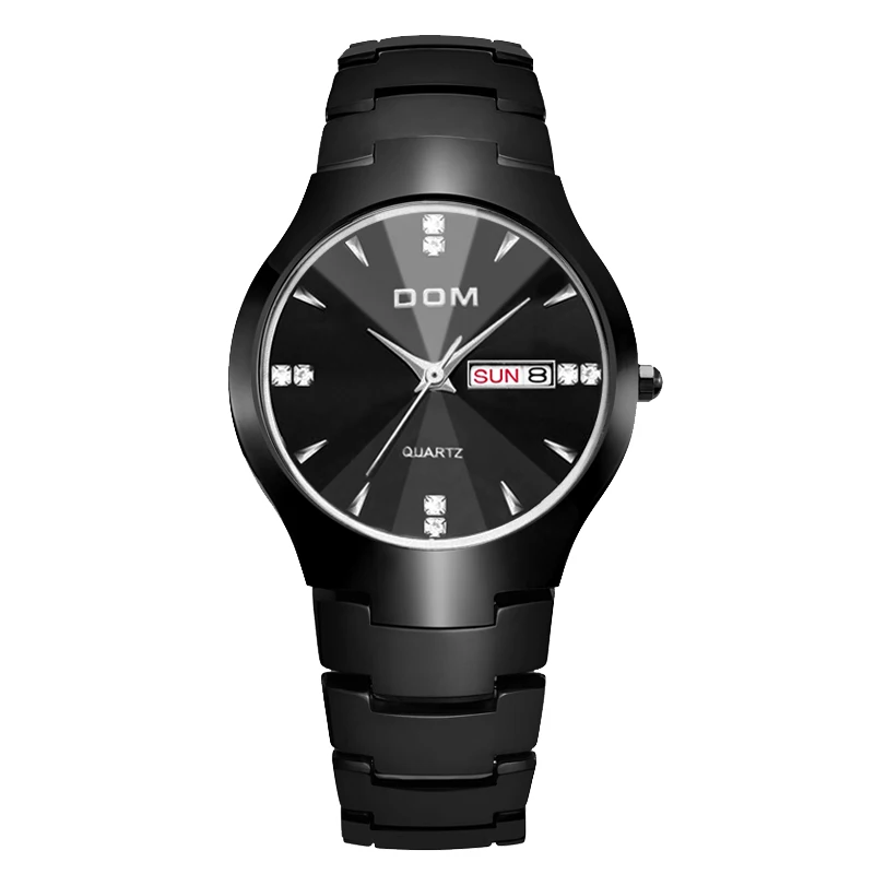 Man black silver Мужские часы DOM, брендовые, популярные, спортивные, Роскошные, вольфрамовый, стальной ремешок, на запястье, 30 м, водонепроницаемые, бизнес, кварцевые часы, модные, повседневные, W-698 - Цвет: Man black silver