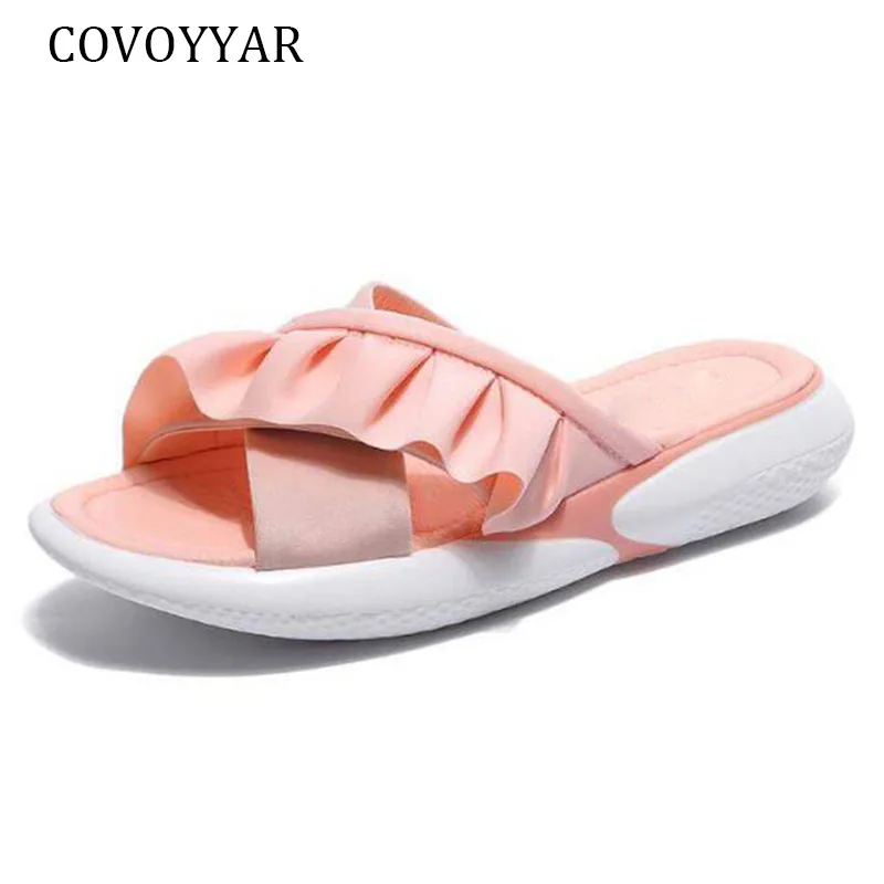 COVOYYAR/2019 г. Лидер продаж женские повседневные плиссированные шлепанцы на низкой
