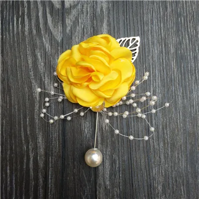 yellow boutonniere Шелковый цветок розы бутоньерка для жениха свадебная бутоньерка на запястье мужской костюм брошь для женщин Свадебные цветы вечерние украшения XF08 - Цвет: yellow boutonniere