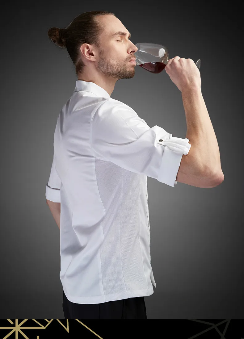 Chef Uniform Men Seven-quarter Sleeve Summer Breathable Kitchen Cooking Jacket Restaurant Hotel Hairdressers Salon Overalls