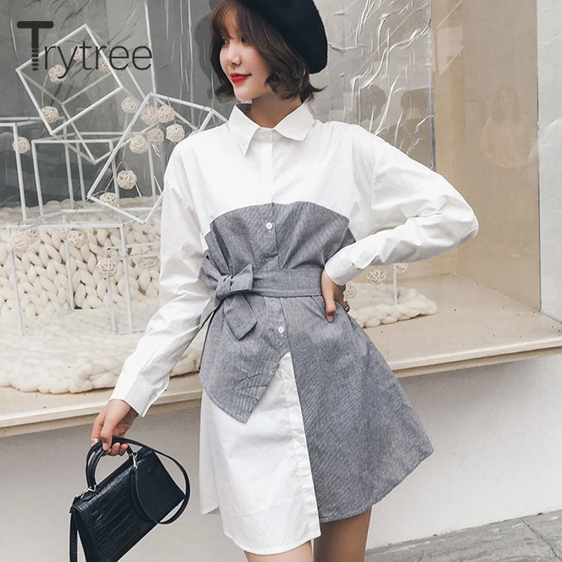 Женское лоскутное платье-рубашка Trytree офисное Повседневное платье выше колена с