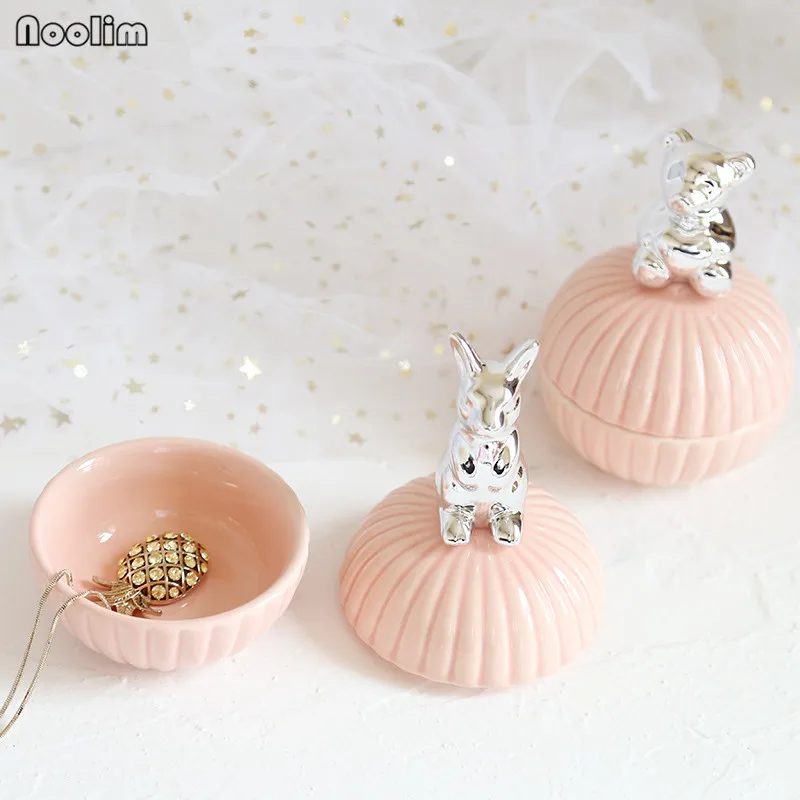 NOOLIM розовые милые животные керамические шкатулки для ювелирных изделий