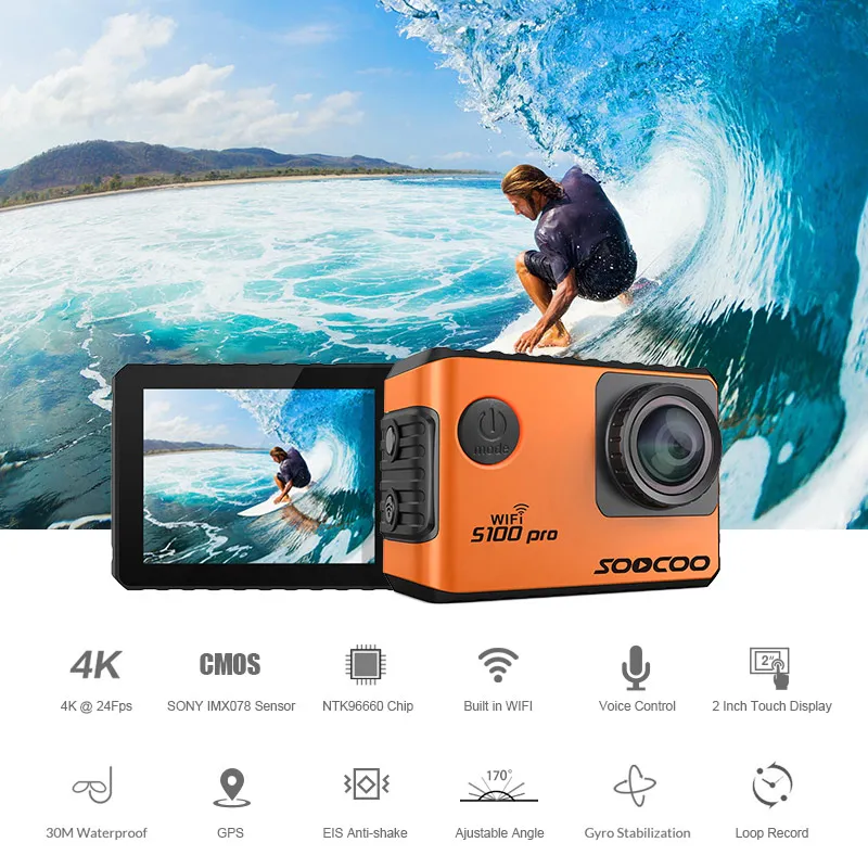 ES RU местная: SOOCOO S100 Pro Voice Control wifi 4K Экшн-камера 2,0 сенсорный экран с гироскопом и пультом дистанционного управления 20MP s100pro