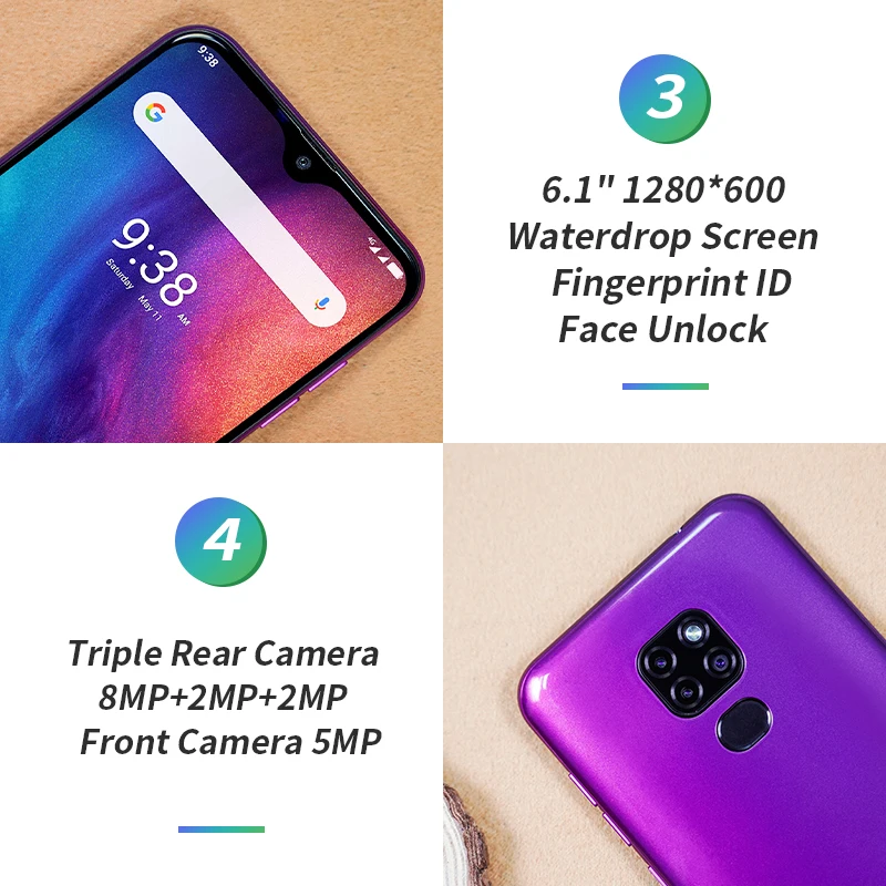 Смартфон Ulefone Note 7 P, Android 9,0, четырехъядерный, 3500 мА/ч, 6,1 дюймов, экран в виде капли воды, 3 Гб+ 32 ГБ, мобильный телефон, разблокировка лица