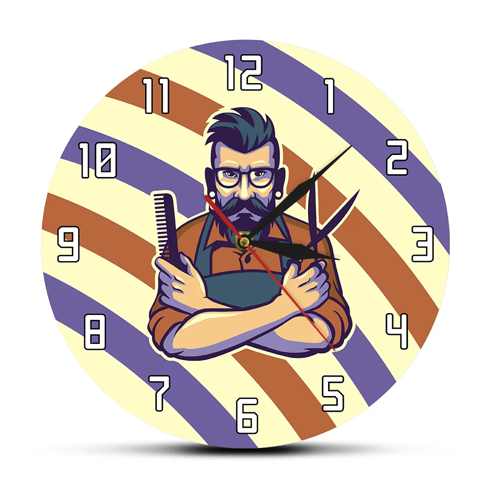 Часы настенные в полоску украшение для парикмахерской современные красные белые