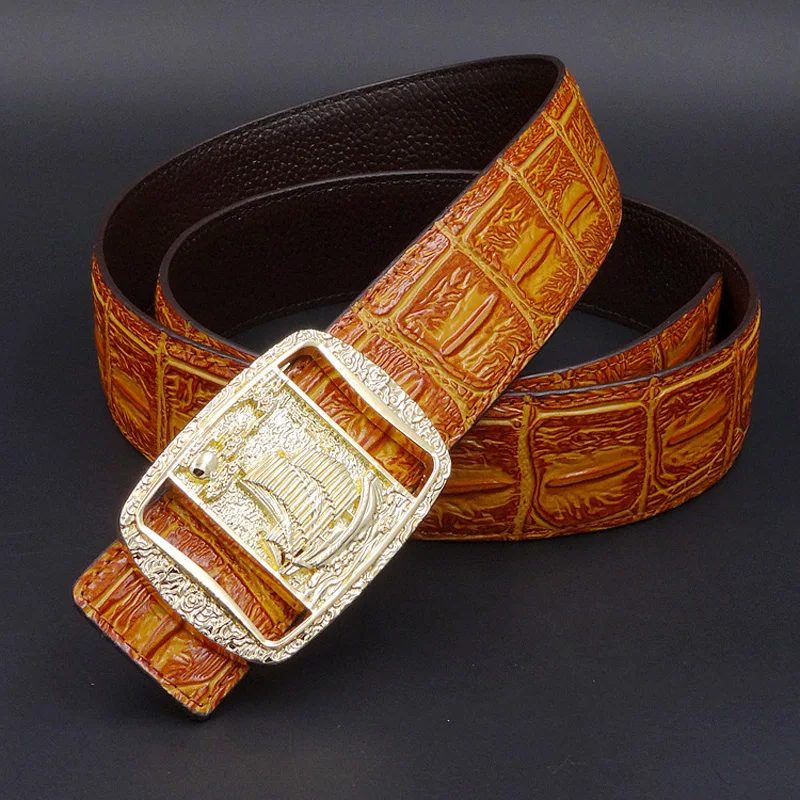 Ремень мужской из натуральной кожи под крокодиловую кожу деловой ковбойский