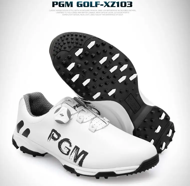 PGM-zapatos de golf para hombre, calzado impermeable de doble charol, cordones giratorios, suelas antideslizantes
