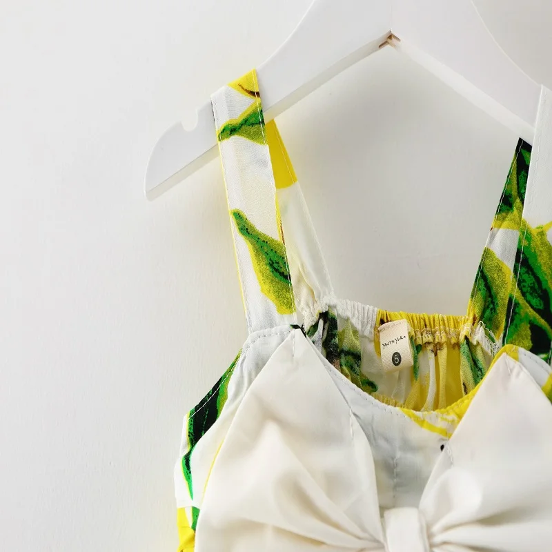 2017 summer Korean version of the new explosion girls lemon dress big bow strap princess children's skirt | Детская одежда и