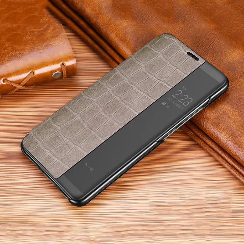 Чехол с крокодиловой текстурой p20pro для huawei P20 mate 10 20 Pro Lite, смарт-чехол с окошком для просмотра, роскошный чехол из натуральной кожи - Цвет: Crocodile Grey