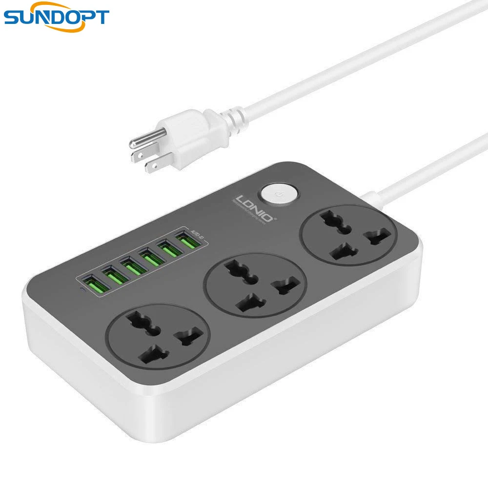 Блок питания LDNIO с 3 розетками и 6 USB портами устройство для быстрой зарядки защита