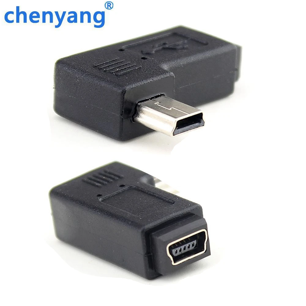 Переходник Mini USB штекер-гнездо на 90 градусов с левым и правым углом 5-контактный