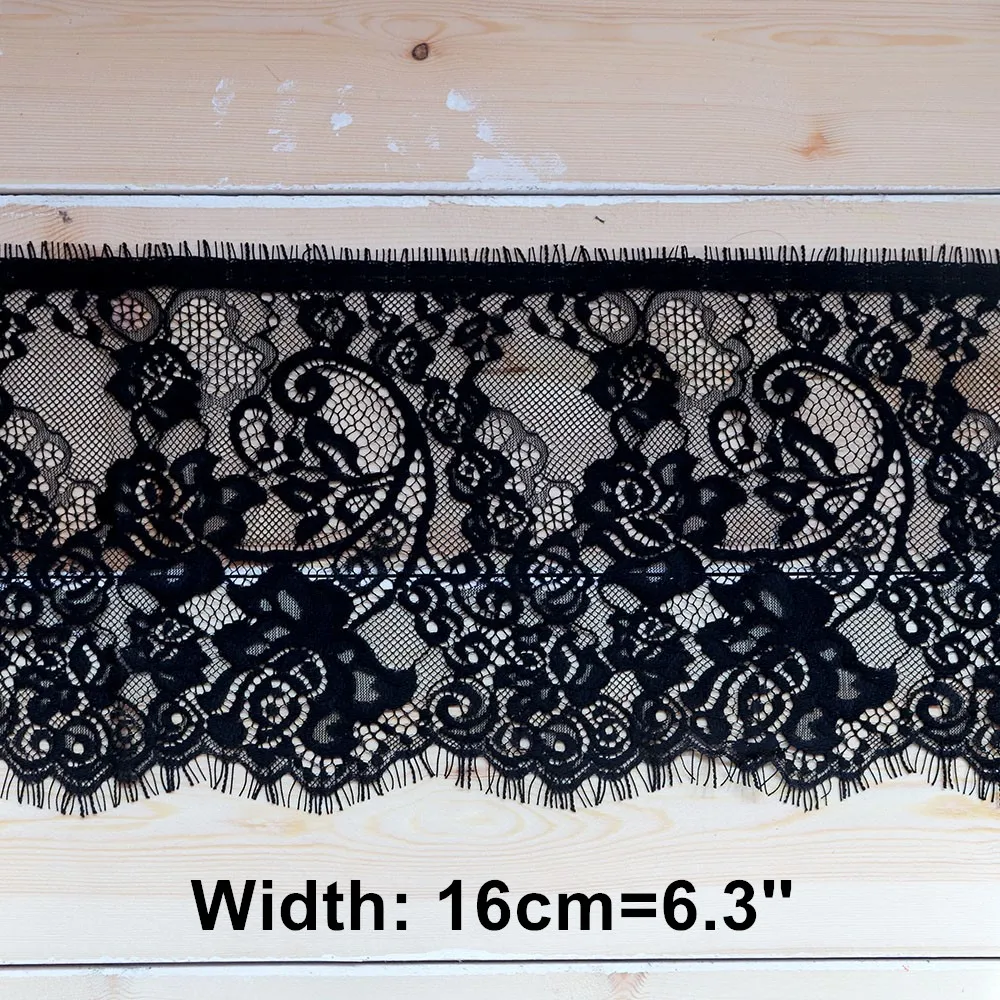 3 м/лот 16 см Ширина кружевной текстильные оборки DIY Декоративные Мягкие черный
