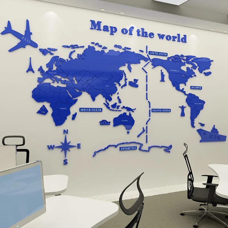 Наклейка на стену 3d офисное украшение для классной комнаты карта мира гостиная