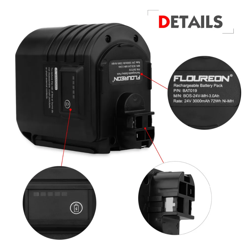 Для Bosch floureon BAT019 24 V 3000 mAh аккумуляторная батарея блок электроинструментов батарея Замена для GBH 24VFR GBH24VRE Ni-MH